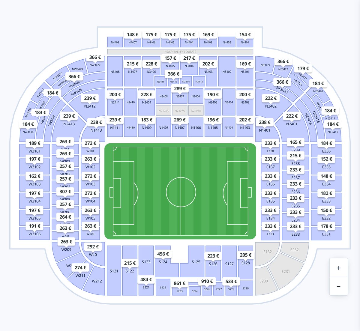 Plan d’Old Trafford sur Hellotickets avec les prix par tribune pour un match de Manchester United 2026-2027