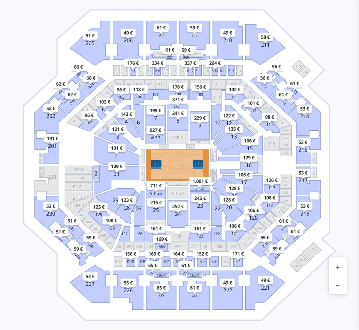 Plan du Barclays Center sur Hellotickets avec les prix par tribune pour un match des Nets 2026-2027